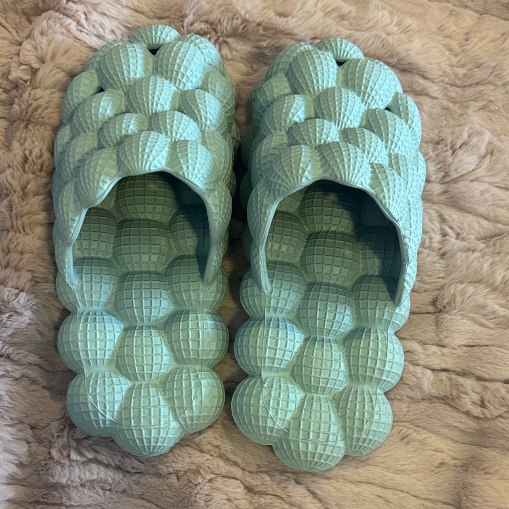 Textured Green Slide Sandals